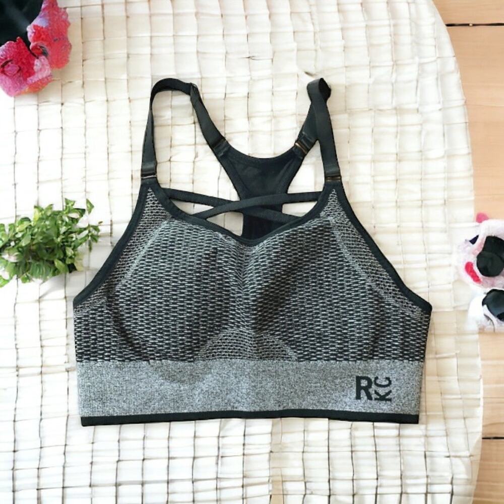 Reaction Kenneth Cole Black/Gray Wireless Stretch Sports Bra | Size Medium